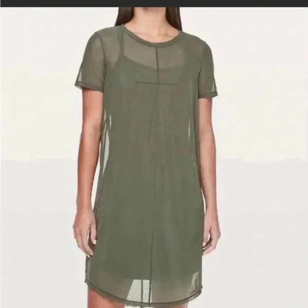 Lululemon Ready‎ to Reach Mesh Dress Overlay Camo Green size 8